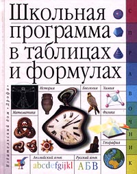 Школьная программа в таблицах и формулах Большой универсальный справочник Издательство: Дрофа Твердый переплет, 640 стр ISBN 5-7107-2535-8 Тираж: 15000 экз Формат: 84x108/16 (~205х290 мм) инфо 8401l.